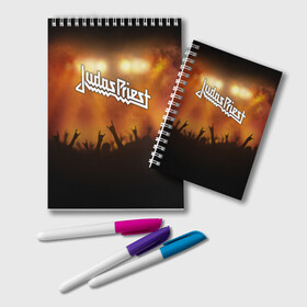 Блокнот с принтом Judas Priest в городе Новоалтайск, 100% бумага | 48 листов, плотность листов — 60 г/м2, плотность картонной обложки — 250 г/м2. Листы скреплены удобной пружинной спиралью. Цвет линий — светло-серый
 | band | judas priest | metal | music | rock | атрибутика | метал | музыка | рок