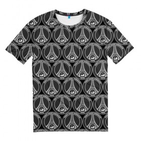 Мужская футболка 3D с принтом PSG Black&White в городе Новоалтайск, 100% полиэфир | прямой крой, круглый вырез горловины, длина до линии бедер | Тематика изображения на принте: 