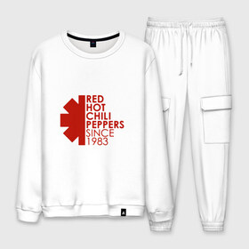 Мужской костюм хлопок с принтом Red Hot Chili Peppers в городе Новоалтайск, 100% хлопок | на свитшоте круглая горловина, мягкая резинка по низу. Брюки заужены к низу, на них два вида карманов: два “обычных” по бокам и два объемных, с клапанами, расположенные ниже линии бедра. Брюки с мягкой трикотажной резинкой на поясе и по низу штанин. В поясе для дополнительного комфорта — широкие завязки | red hot chili peppers | rhcp | альтернативный | группа | джош клингхоффер | красные острые перцы чили | метал | ред хот чили пеперс | рок | рхчп | рэп | фанк | фли | чад смит | энтони кидис