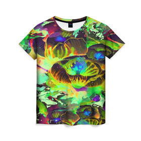 Женская футболка 3D с принтом Acid Flower fashion в городе Новоалтайск, 100% полиэфир ( синтетическое хлопкоподобное полотно) | прямой крой, круглый вырез горловины, длина до линии бедер | abstraction | color | flower | garden | spray | tie dye | абстракция | акварель | живопись | искусство | краски | лилии | текстуры | цветные краски | цветы | яркие цвета