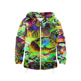 Детская ветровка 3D с принтом Acid Flower fashion в городе Новоалтайск, 100% полиэстер | подол и капюшон оформлены резинкой с фиксаторами, по бокам два кармана без застежек, один потайной карман на груди | abstraction | color | flower | garden | spray | tie dye | абстракция | акварель | живопись | искусство | краски | лилии | текстуры | цветные краски | цветы | яркие цвета