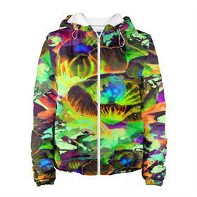 Женская куртка 3D с принтом Acid Flower fashion в городе Новоалтайск, ткань верха — 100% полиэстер, подклад — флис | прямой крой, подол и капюшон оформлены резинкой с фиксаторами, два кармана без застежек по бокам, один большой потайной карман на груди. Карман на груди застегивается на липучку | abstraction | color | flower | garden | spray | tie dye | абстракция | акварель | живопись | искусство | краски | лилии | текстуры | цветные краски | цветы | яркие цвета