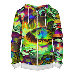 Мужская толстовка 3D на молнии с принтом Acid Flower fashion в городе Новоалтайск, 100% полиэстер | длина до линии бедра, манжеты и пояс оформлены мягкой тканевой резинкой, двухслойный капюшон со шнурком для регулировки, спереди молния, по бокам два кармана | abstraction | color | flower | garden | spray | tie dye | абстракция | акварель | живопись | искусство | краски | лилии | текстуры | цветные краски | цветы | яркие цвета