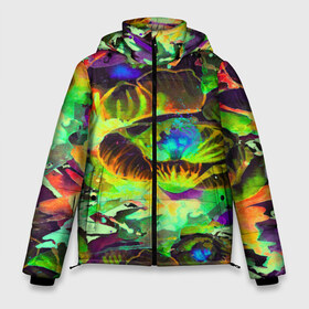 Мужская зимняя куртка 3D с принтом Acid Flower fashion в городе Новоалтайск, верх — 100% полиэстер; подкладка — 100% полиэстер; утеплитель — 100% полиэстер | длина ниже бедра, свободный силуэт Оверсайз. Есть воротник-стойка, отстегивающийся капюшон и ветрозащитная планка. 

Боковые карманы с листочкой на кнопках и внутренний карман на молнии. | abstraction | color | flower | garden | spray | tie dye | абстракция | акварель | живопись | искусство | краски | лилии | текстуры | цветные краски | цветы | яркие цвета