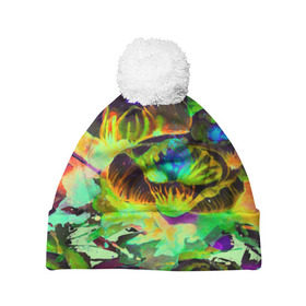Шапка 3D c помпоном с принтом Acid Flower fashion в городе Новоалтайск, 100% полиэстер | универсальный размер, печать по всей поверхности изделия | abstraction | color | flower | garden | spray | tie dye | абстракция | акварель | живопись | искусство | краски | лилии | текстуры | цветные краски | цветы | яркие цвета