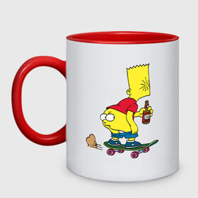 Кружка двухцветная с принтом Bart Simpson в городе Новоалтайск, керамика | объем — 330 мл, диаметр — 80 мм. Цветная ручка и кайма сверху, в некоторых цветах — вся внутренняя часть | skate | барт | борд | скейт