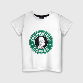 Детская футболка хлопок с принтом Springfield Coffee в городе Новоалтайск, 100% хлопок | круглый вырез горловины, полуприлегающий силуэт, длина до линии бедер | Тематика изображения на принте: homer | simpsons | гомер | лого | спрингфилд | старбакс