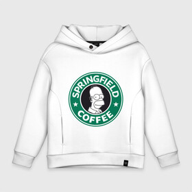 Детское худи Oversize хлопок с принтом Springfield Coffee в городе Новоалтайск, френч-терри — 70% хлопок, 30% полиэстер. Мягкий теплый начес внутри —100% хлопок | боковые карманы, эластичные манжеты и нижняя кромка, капюшон на магнитной кнопке | homer | simpsons | гомер | лого | спрингфилд | старбакс