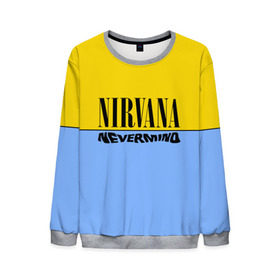 Мужской свитшот 3D с принтом Nirvana nevermino в городе Новоалтайск, 100% полиэстер с мягким внутренним слоем | круглый вырез горловины, мягкая резинка на манжетах и поясе, свободная посадка по фигуре | Тематика изображения на принте: cobain | kurt | nevermino | nirvana | альтернативный | гранж | грол | группа | дональд | кобейн | курт | музыка | надпись | нервана | нирвана | новоселич | певец | рок | смайл | смайлик | солист