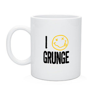 Кружка с принтом I love grunge в городе Новоалтайск, керамика | объем — 330 мл, диаметр — 80 мм. Принт наносится на бока кружки, можно сделать два разных изображения | Тематика изображения на принте: cobain | kurt | nevermino | nirvana | альтернативный | гранж | грол | группа | дональд | кобейн | курт | музыка | надпись | нервана | нирвана | новоселич | певец | рок | смайл | смайлик | солист