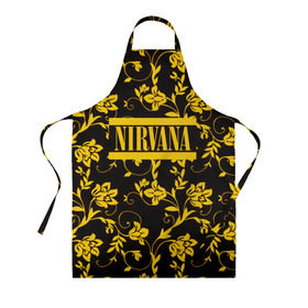 Фартук 3D с принтом Nirvana узоры в городе Новоалтайск, 100% полиэстер | общий размер — 65 х 85 см, ширина нагрудника — 26 см, горловина — 53 см, длина завязок — 54 см, общий обхват в поясе — 173 см. Принт на завязках и на горловине наносится с двух сторон, на основной части фартука — только с внешней стороны | cobain | kurt | nevermino | nirvana | альтернативный | гранж | грол | группа | дональд | кобейн | курт | музыка | надпись | нервана | нирвана | новоселич | певец | рок | смайл | смайлик | солист
