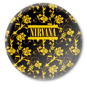 Значок с принтом Nirvana узоры в городе Новоалтайск,  металл | круглая форма, металлическая застежка в виде булавки | cobain | kurt | nevermino | nirvana | альтернативный | гранж | грол | группа | дональд | кобейн | курт | музыка | надпись | нервана | нирвана | новоселич | певец | рок | смайл | смайлик | солист