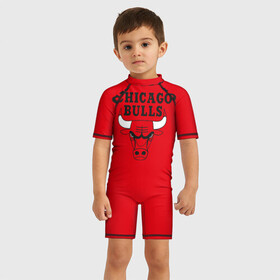 Детский купальный костюм 3D с принтом Chicago Bulls в городе Новоалтайск, Полиэстер 85%, Спандекс 15% | застежка на молнии на спине | bulls | chicago | chicago bulls | nba | баскетбол | буллз | нба | чикаго буллз