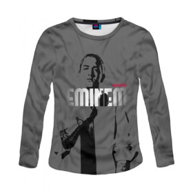 Женский лонгслив 3D с принтом Eminem в городе Новоалтайск, 100% полиэстер | длинные рукава, круглый вырез горловины, полуприлегающий силуэт | actor | american rapper | art | composer | eminem | gray background | music | musical producer | rap | актёр | американский рэпер | композитор | музыка | музыкальный продюсер | рисунок | рэп | серый фон