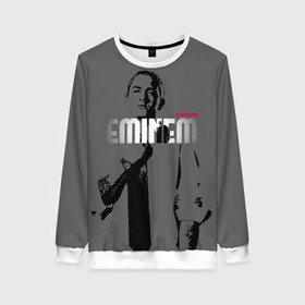 Женский свитшот 3D с принтом Eminem в городе Новоалтайск, 100% полиэстер с мягким внутренним слоем | круглый вырез горловины, мягкая резинка на манжетах и поясе, свободная посадка по фигуре | actor | american rapper | art | composer | eminem | gray background | music | musical producer | rap | актёр | американский рэпер | композитор | музыка | музыкальный продюсер | рисунок | рэп | серый фон