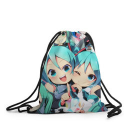 Рюкзак-мешок 3D с принтом Vocaloid в городе Новоалтайск, 100% полиэстер | плотность ткани — 200 г/м2, размер — 35 х 45 см; лямки — толстые шнурки, застежка на шнуровке, без карманов и подкладки | Тематика изображения на принте: anime | hatsune miku | vocaloid | аниме | вокалоид | мику хатсуне