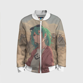 Детский бомбер 3D с принтом Мику Хатсуне. ВОКАЛОИД в городе Новоалтайск, 100% полиэстер | застегивается на молнию, по бокам два кармана без застежек, мягкие манжеты, по низу бомбера и на воротнике — эластичная резинка | anime | hatsune miku | vocaloid | вокалоид | мику хатсуне