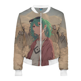 Женский бомбер 3D с принтом Мику Хатсуне. ВОКАЛОИД в городе Новоалтайск, 100% полиэстер | застегивается на молнию, по бокам два кармана без застежек, мягкие манжеты, по низу бомбера и на воротнике — эластичная резинка | anime | hatsune miku | vocaloid | вокалоид | мику хатсуне