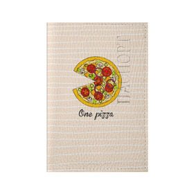 Обложка для паспорта матовая кожа с принтом One love, One pizza в городе Новоалтайск, натуральная матовая кожа | размер 19,3 х 13,7 см; прозрачные пластиковые крепления | Тематика изображения на принте: 14 февраля | love | pizza | valentine | любовь