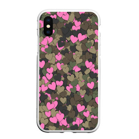 Чехол для iPhone XS Max матовый с принтом Какмуфляж с сердечками в городе Новоалтайск, Силикон | Область печати: задняя сторона чехла, без боковых панелей | 14 февраля | день святого валентина | камуфляж | любовь | милитари | паттерн | розовый | сердечко | сердце | хаки