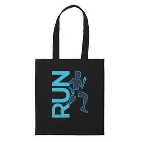 Сумка 3D повседневная с принтом RUN в городе Новоалтайск, 100% полиэстер | Плотность: 200 г/м2; Размер: 34×35 см; Высота лямок: 30 см | бег | зал | здоровья | сила | синий | спорт | темный | человек