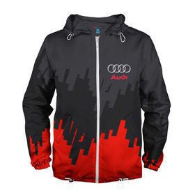 Мужская ветровка 3D с принтом AUDI SPORT в городе Новоалтайск, 100% полиэстер | подол и капюшон оформлены резинкой с фиксаторами, два кармана без застежек по бокам, один потайной карман на груди | Тематика изображения на принте: ауди | машины