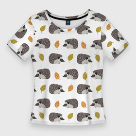 Женская футболка 3D Slim с принтом чего такой колючий в городе Новоалтайск,  |  | Тематика изображения на принте: еж | ёжик | иголки | колючий | колючки | листья | паттерн