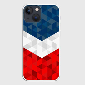 Чехол для iPhone 13 mini с принтом Форма России в городе Новоалтайск,  |  | russia | геометрия | полигоны | россия | спорт | спортивная форма | треугольники | триколор | углы