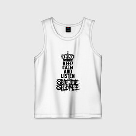 Детская майка хлопок с принтом Keep calm and listen Suicide Silence в городе Новоалтайск,  |  | all shall perish | animosity | blackheart eulogy | light this city | obl | silence | suicide | suicide silence | the funeral pyre | алекс лопес | грув | группа | дэн кенни | дэткор | крис гарса | марк хейлмун | метал | ню | сайленс | слай | слайд | слайнц