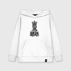 Детская толстовка хлопок с принтом Keep calm and listen Suicide Silence в городе Новоалтайск, 100% хлопок | Круглый горловой вырез, эластичные манжеты, пояс, капюшен | all shall perish | animosity | blackheart eulogy | light this city | obl | silence | suicide | suicide silence | the funeral pyre | алекс лопес | грув | группа | дэн кенни | дэткор | крис гарса | марк хейлмун | метал | ню | сайленс | слай | слайд | слайнц