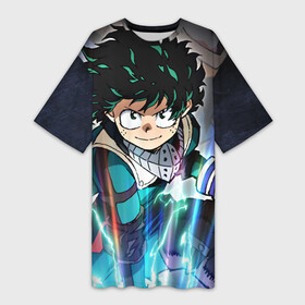 Платье-футболка 3D с принтом My Hero Academia синий свет в городе Новоалтайск,  |  | deku | izuku | midoriya | my hero academia | геройская академия | деко | изуку | мидория