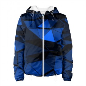 Женская куртка 3D с принтом Blue abstraction collection в городе Новоалтайск, ткань верха — 100% полиэстер, подклад — флис | прямой крой, подол и капюшон оформлены резинкой с фиксаторами, два кармана без застежек по бокам, один большой потайной карман на груди. Карман на груди застегивается на липучку | abstraction | geometry | polygon | абстракция | геометрия | грань | краски | кубик | кубики | линии | мозаика | полигон | разноцветные | ребро | текстура | тени | узор