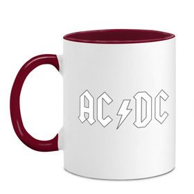 Кружка двухцветная с принтом AC/DC в городе Новоалтайск, керамика | объем — 330 мл, диаметр — 80 мм. Цветная ручка и кайма сверху, в некоторых цветах — вся внутренняя часть | ac dc | acdc | high voltage | ангус | металл | рок | фсвс | эй си ди си | эйсидиси | янг