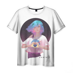 Мужская футболка 3D с принтом Earth - CHAN Земля - Чан в городе Новоалтайск, 100% полиэфир | прямой крой, круглый вырез горловины, длина до линии бедер | anume | chan | eartg | nasa | анимэ | земля | космос | наса | планета | тян | чан