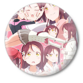 Значок с принтом Love Live Sunshine в городе Новоалтайск,  металл | круглая форма, металлическая застежка в виде булавки | anime | love live sunshine | аниме | живая любовь | сияние
