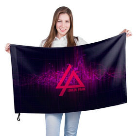 Флаг 3D с принтом LP neon wave в городе Новоалтайск, 100% полиэстер | плотность ткани — 95 г/м2, размер — 67 х 109 см. Принт наносится с одной стороны | линкин парк | лого
