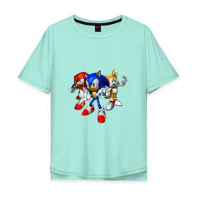 Мужская футболка хлопок Oversize с принтом Sonic, Tails & Knuckles в городе Новоалтайск, 100% хлопок | свободный крой, круглый ворот, “спинка” длиннее передней части | наклз | наклс | соник | тейлз | тейлс