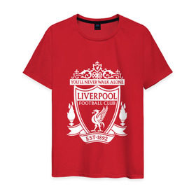 Мужская футболка хлопок с принтом Liverpool FC в городе Новоалтайск, 100% хлопок | прямой крой, круглый вырез горловины, длина до линии бедер, слегка спущенное плечо. | england | football | liverpool fc | logo | sport | англия | ливерпуль | лига | лого | спорт | фк | футбол | футбольный клуб | эмблема