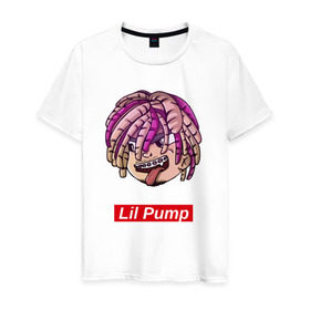 Мужская футболка хлопок с принтом Lil Pump в городе Новоалтайск, 100% хлопок | прямой крой, круглый вырез горловины, длина до линии бедер, слегка спущенное плечо. | face | gang | lil | pump | rap | качер | лил | маленький | насос | памп | репер | рэпер | рэппер | с дредами