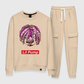 Женский костюм хлопок с принтом Lil Pump в городе Новоалтайск, 100% хлопок | на свитшоте круглая горловина, мягкая резинка по низу. Брюки заужены к низу, на них два вида карманов: два 