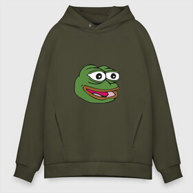 Мужское худи Oversize хлопок с принтом Pepe frog в городе Новоалтайск, френч-терри — 70% хлопок, 30% полиэстер. Мягкий теплый начес внутри —100% хлопок | боковые карманы, эластичные манжеты и нижняя кромка, капюшон на магнитной кнопке | meme pepe мем прикол лягушка