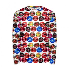 Мужской лонгслив 3D с принтом Lips Pattern в городе Новоалтайск, 100% полиэстер | длинные рукава, круглый вырез горловины, полуприлегающий силуэт | lips | love | pattern | pop art | арт | губы | девушкам | любовь | пафосные | поп арт | поцелуй | текстура | узор