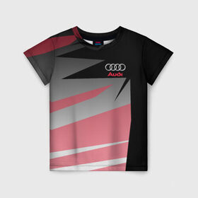 Детская футболка 3D с принтом AUDI SPORT в городе Новоалтайск, 100% гипоаллергенный полиэфир | прямой крой, круглый вырез горловины, длина до линии бедер, чуть спущенное плечо, ткань немного тянется | Тематика изображения на принте: ауди | марка | машины