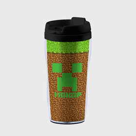 Термокружка-непроливайка с принтом Макар-Minecraft в городе Новоалтайск, внутренняя часть — пищевой пластик, наружная часть — прозрачный пластик, между ними — полиграфическая вставка с рисунком | объем — 350 мл, герметичная крышка | 