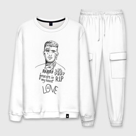 Мужской костюм хлопок с принтом lil peep forever in my heart в городе Новоалтайск, 100% хлопок | на свитшоте круглая горловина, мягкая резинка по низу. Брюки заужены к низу, на них два вида карманов: два “обычных” по бокам и два объемных, с клапанами, расположенные ниже линии бедра. Брюки с мягкой трикотажной резинкой на поясе и по низу штанин. В поясе для дополнительного комфорта — широкие завязки | ahr | gustav | lil peep | ахр | гелик | густав | лил | лилпип | пип | реп | рок | рэп | хип хоп | эмо