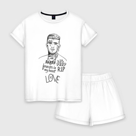 Женская пижама с шортиками хлопок с принтом lil peep forever in my heart в городе Новоалтайск, 100% хлопок | футболка прямого кроя, шорты свободные с широкой мягкой резинкой | ahr | gustav | lil peep | ахр | гелик | густав | лил | лилпип | пип | реп | рок | рэп | хип хоп | эмо