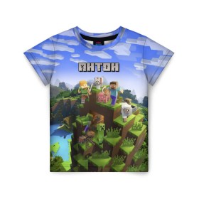 Детская футболка 3D с принтом Антон - Minecraft в городе Новоалтайск, 100% гипоаллергенный полиэфир | прямой крой, круглый вырез горловины, длина до линии бедер, чуть спущенное плечо, ткань немного тянется | minecraft | антон | антоша | антошка | добывать | игра | игрушка | имя | компьютерная | кубики | майкрафт | майн крафт | майнкрафт | пиксели | пиксель | ремесло | с именем | тоха | тоша | шахта