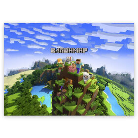 Поздравительная открытка с принтом Владимир - Minecraft в городе Новоалтайск, 100% бумага | плотность бумаги 280 г/м2, матовая, на обратной стороне линовка и место для марки
 | Тематика изображения на принте: minecraft | владимир | вова | вовка | вовчик | володя | добывать | игра | игрушка | имя | компьютерная | кубики | майкрафт | майн крафт | майнкрафт | пиксели | пиксель | ремесло | с именем | шахта