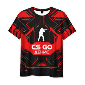 Мужская футболка 3D с принтом Counter Strike-Денис в городе Новоалтайск, 100% полиэфир | прямой крой, круглый вырез горловины, длина до линии бедер | awp | counter strike | cs go | game | name | skin | авп | денис | игры | имена | имя | линии | монстр | оружие | скин | текстуры
