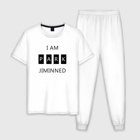 Мужская пижама хлопок с принтом BTS I am Park Jiminned в городе Новоалтайск, 100% хлопок | брюки и футболка прямого кроя, без карманов, на брюках мягкая резинка на поясе и по низу штанин
 | bangtan | bangtan boys | bangtan sonyeondan | bts | bts jimin | jimin | k pop | park jimin | арми | бантан | бтс | бтс арми | бтс чимин | к поп | кей поп | пак чимин | чимин